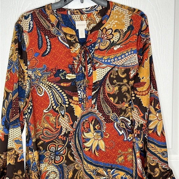 Chico's‎ Vintage Paisley Peasant Blouse Tunic Top Size 2 / Medium/Us 12 - Picture 5 of 11
